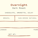 Cream 'overnight dark roast' coffee label