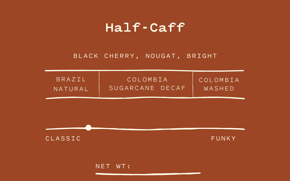 Cherry Coffee's red Half-Caff label
