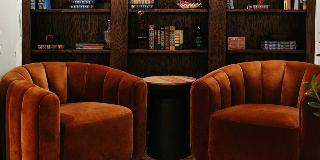 reading nook with velvet chairs at cherry coffee shop