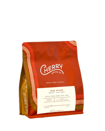 retail bag of Hang Around, a medium-dark roast coffee